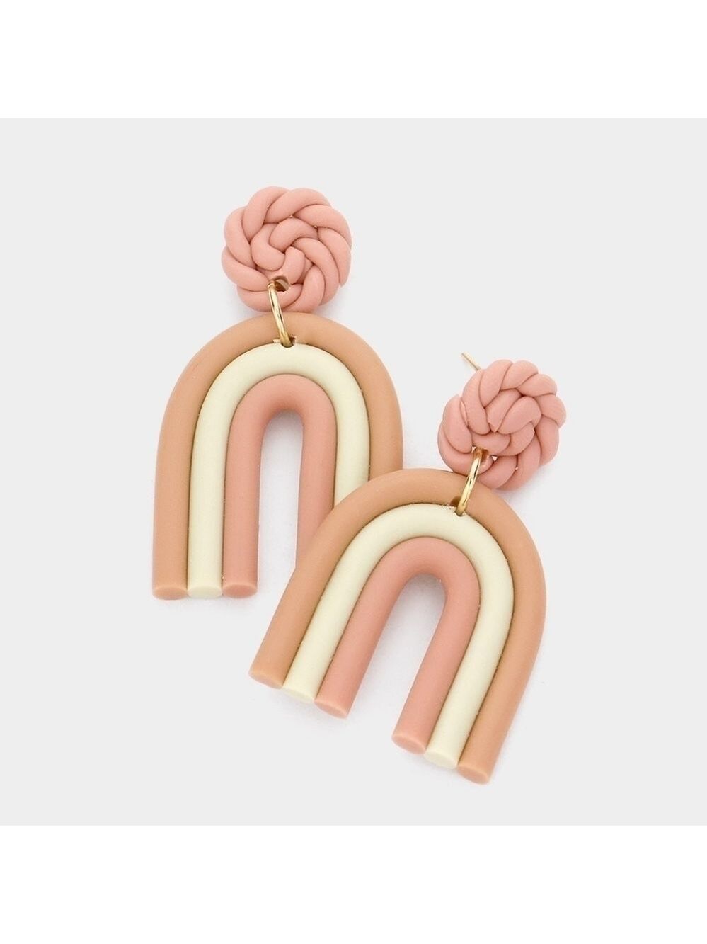 NWT Boho Pink Ivory Rainbow Retro Clay Dangle Earrings